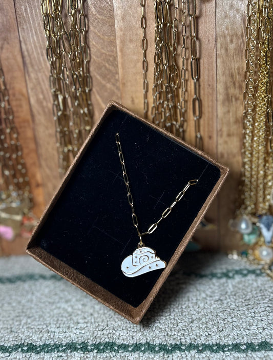 White Cowboy Hat Necklace